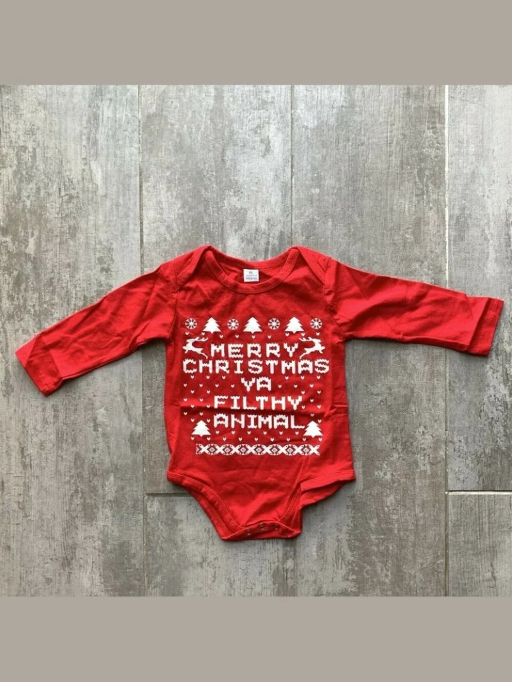 Boutique MERRY CHRISTMAS YA FILTHY ANIMAL Bay Bodysuit Romper NEW 3-6 Months